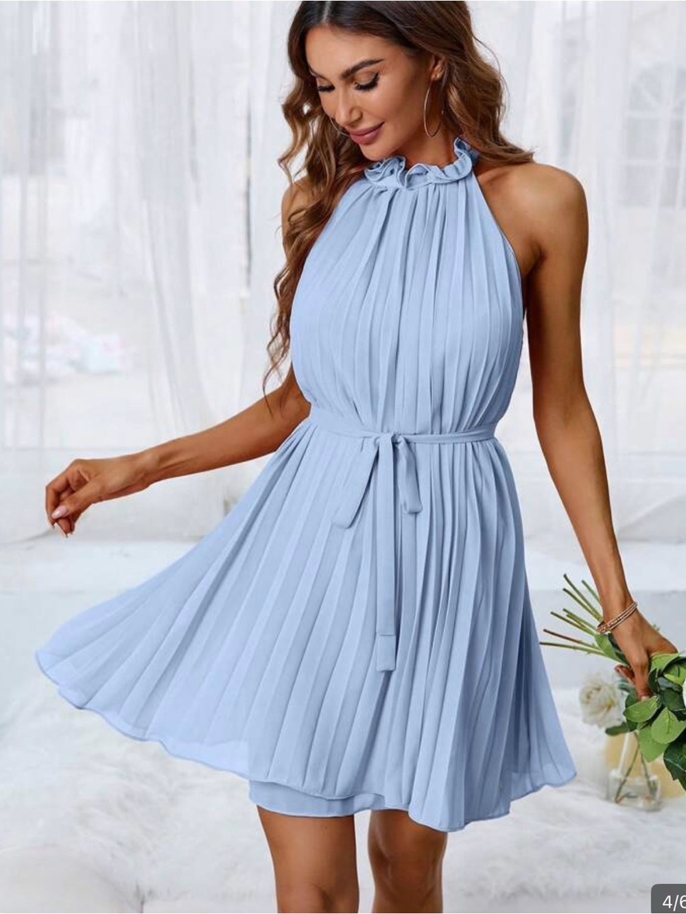 Light Blue Pleated Halter Dress Size Large